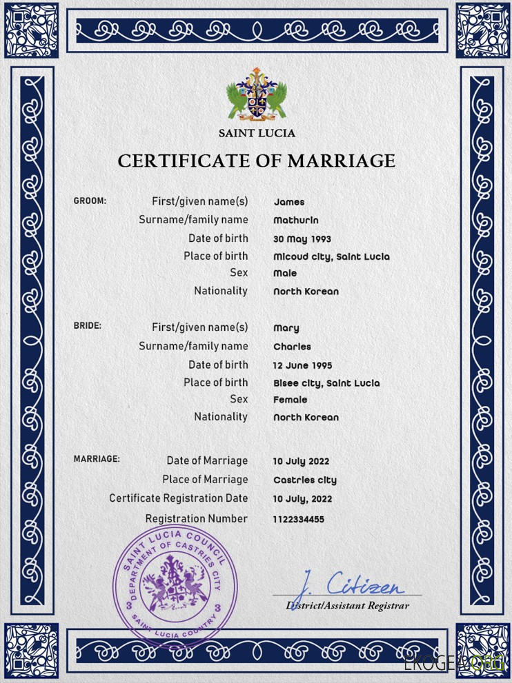 Modèle PSD de certificat de mariage de Sainte Lucie